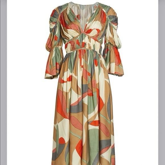 NWT Cult Gaia Anysia Silk Blend Midi Dress Abstract Print Puff Sleeve XS - Picture 3 of 8